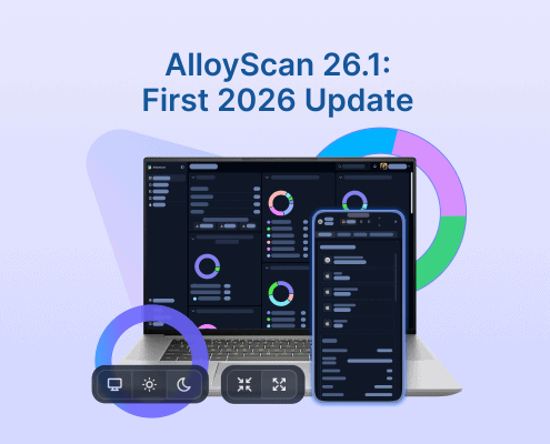 AlloyScan 26.1 First 2026 Update banner featuring dashboard UI on laptop and mobile with modern visuals.