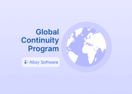 Global Continuity Program title with globe graphic and Alloy Software logo on transparent background.