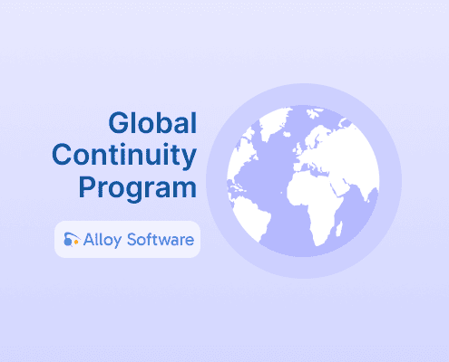 Global Continuity Program title with globe graphic and Alloy Software logo on transparent background.