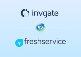 InvGate and Freshservice logos separated by a glowing “VS” badge on a light blue background.