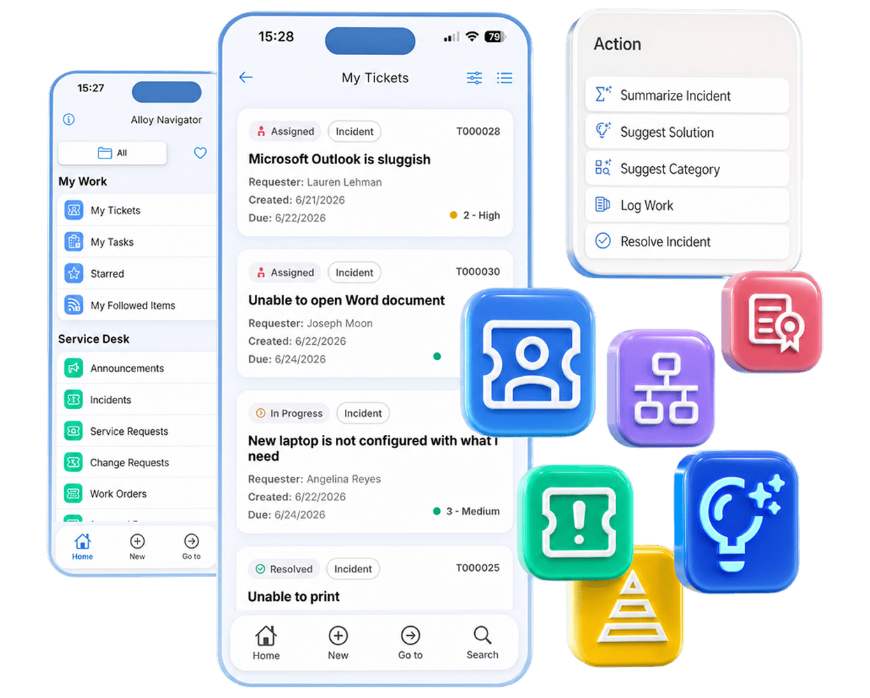 Alloy Navigator Mobile App interface on iOS and Android