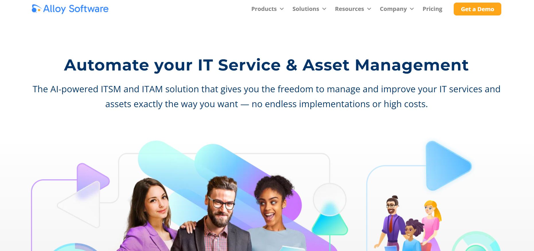 best-help-desk-software-3 Alloy Software homepage promoting AI-powered IT service and asset management with customizable ITSM and ITAM tools.
