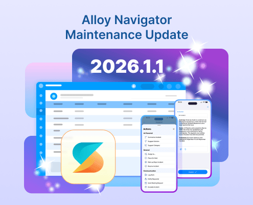 Alloy Navigator Maintenance Update 2026.1.1 banner featuring desktop and mobile interfaces with AI tools.