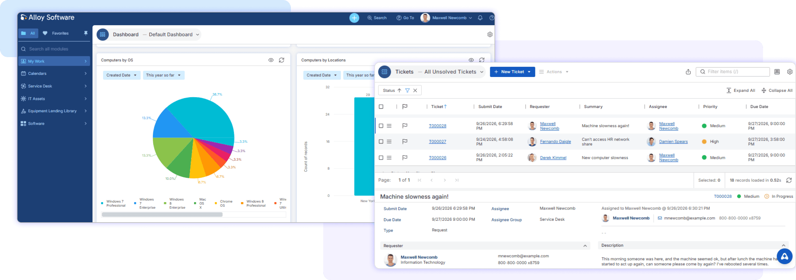 Alloy small business dashboard and ticket management screens