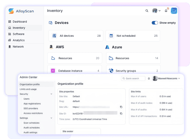 AlloyScan inventory dashboard and administration center