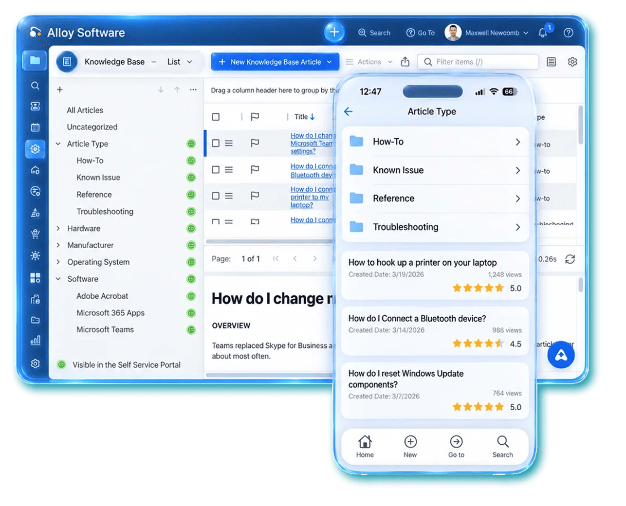 Alloy Navigator knowledge base on desktop and mobile